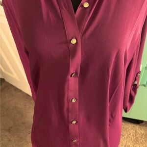 Ashley Stewart NWTs purple shade button down blouse and roll up sleeves